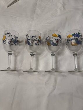 Set of 4 Hand-Painted Wine Glasses " life is too short for bad wine"